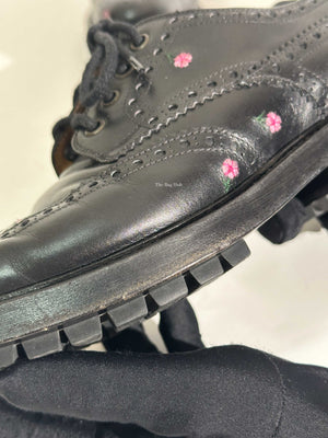 Gucci Black Web Floral-Embroidered Leather Brogues Men's Shoes Size 6.5-10