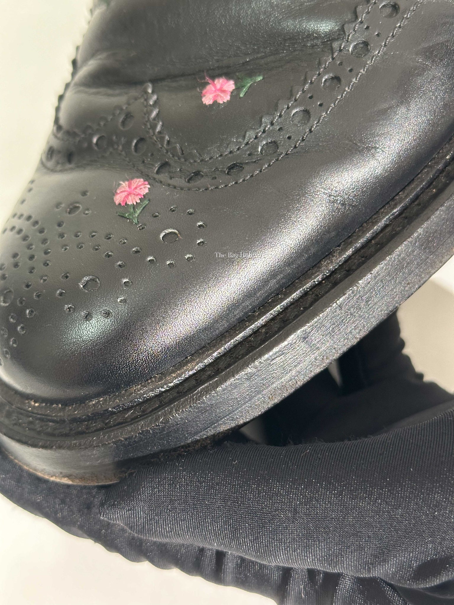 Gucci Black Web Floral-Embroidered Leather Brogues Men's Shoes Size 6.5-11