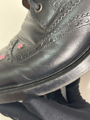 Gucci Black Web Floral-Embroidered Leather Brogues Men's Shoes Size 6.5-12