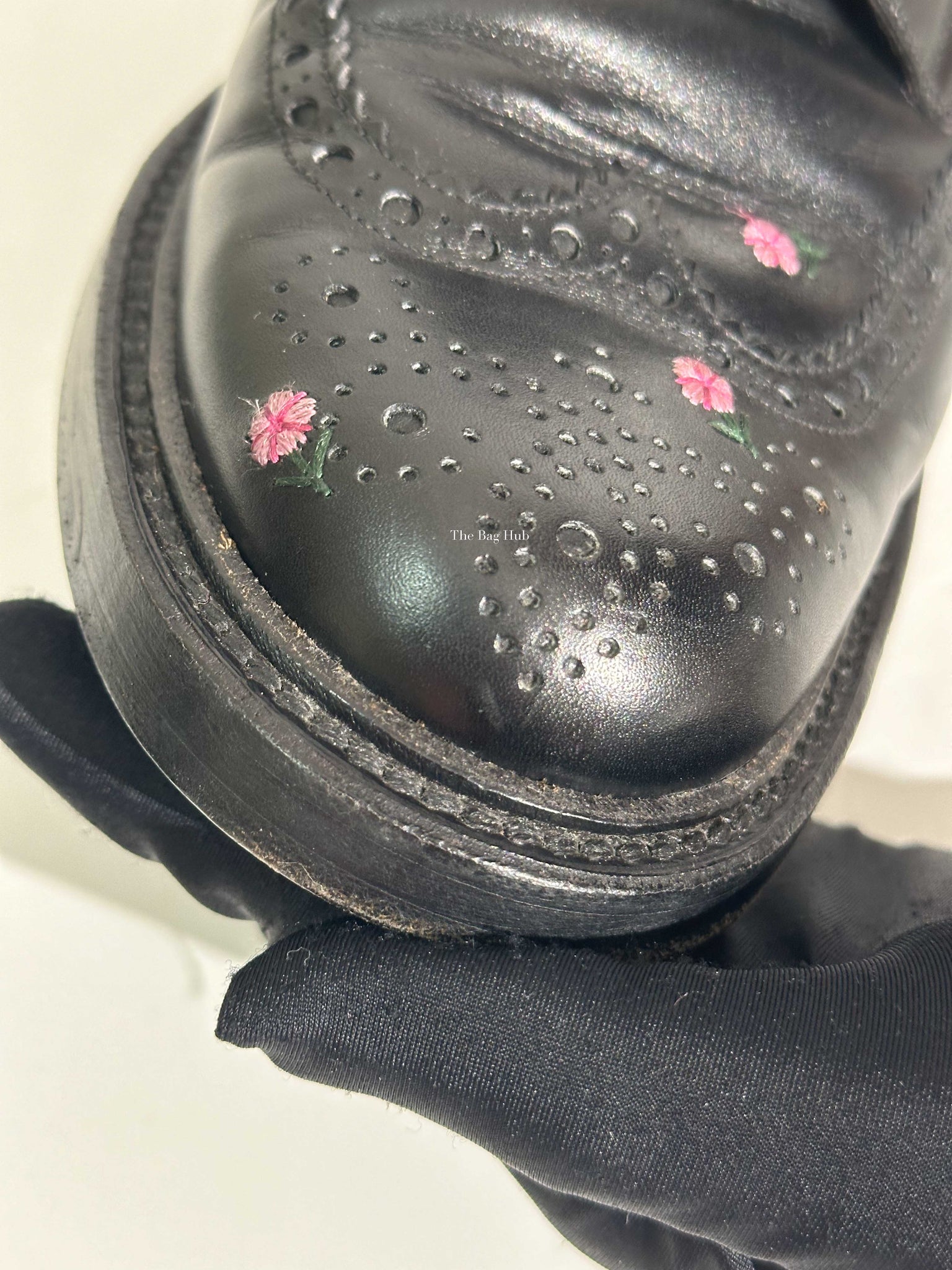 Gucci Black Web Floral-Embroidered Leather Brogues Men's Shoes Size 6.5-13