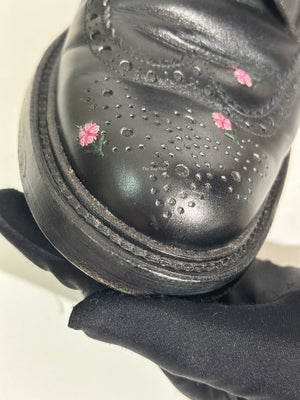 Gucci Black Web Floral-Embroidered Leather Brogues Men's Shoes Size 6.5-13