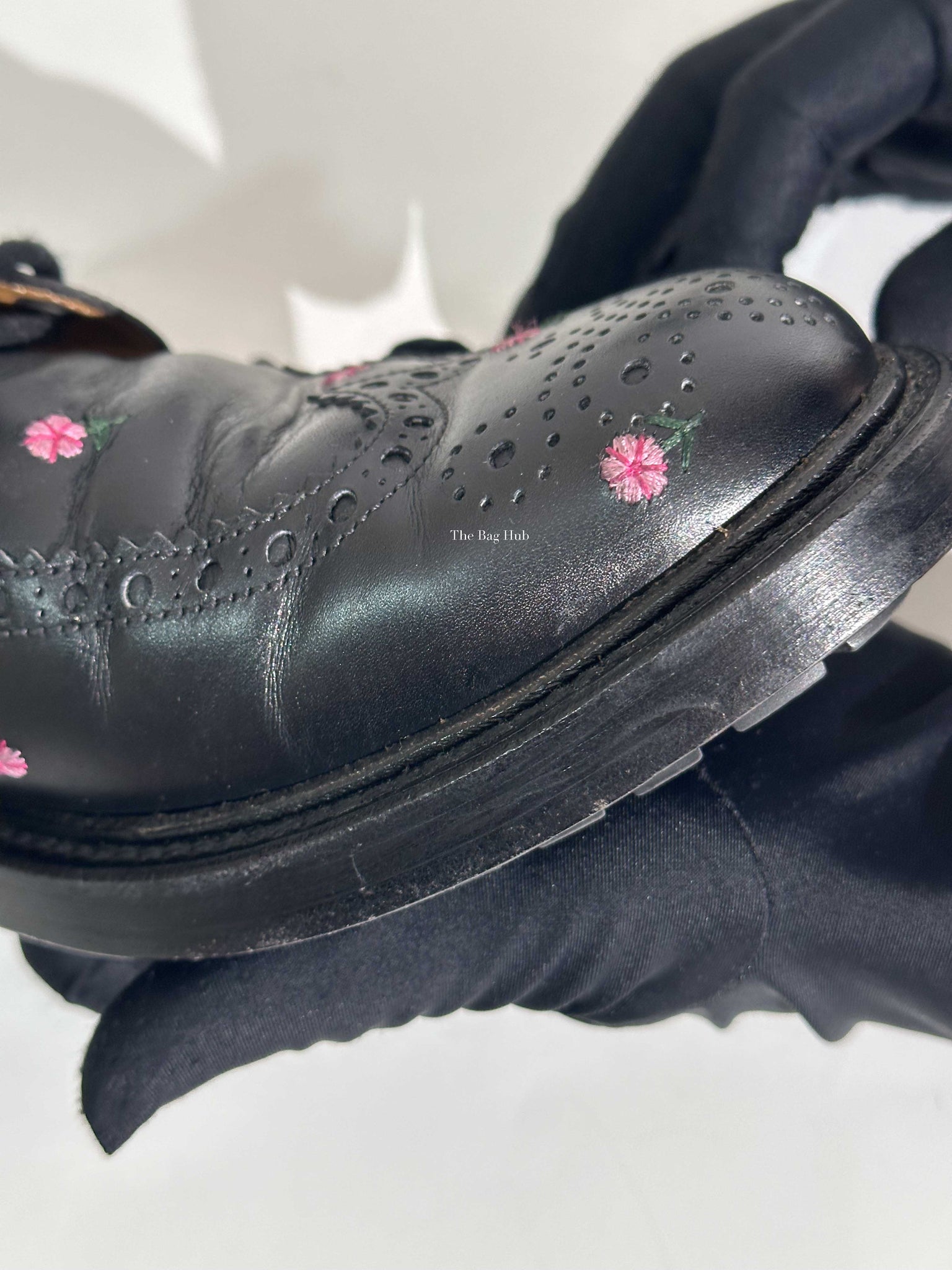 Gucci Black Web Floral-Embroidered Leather Brogues Men's Shoes Size 6.5-14