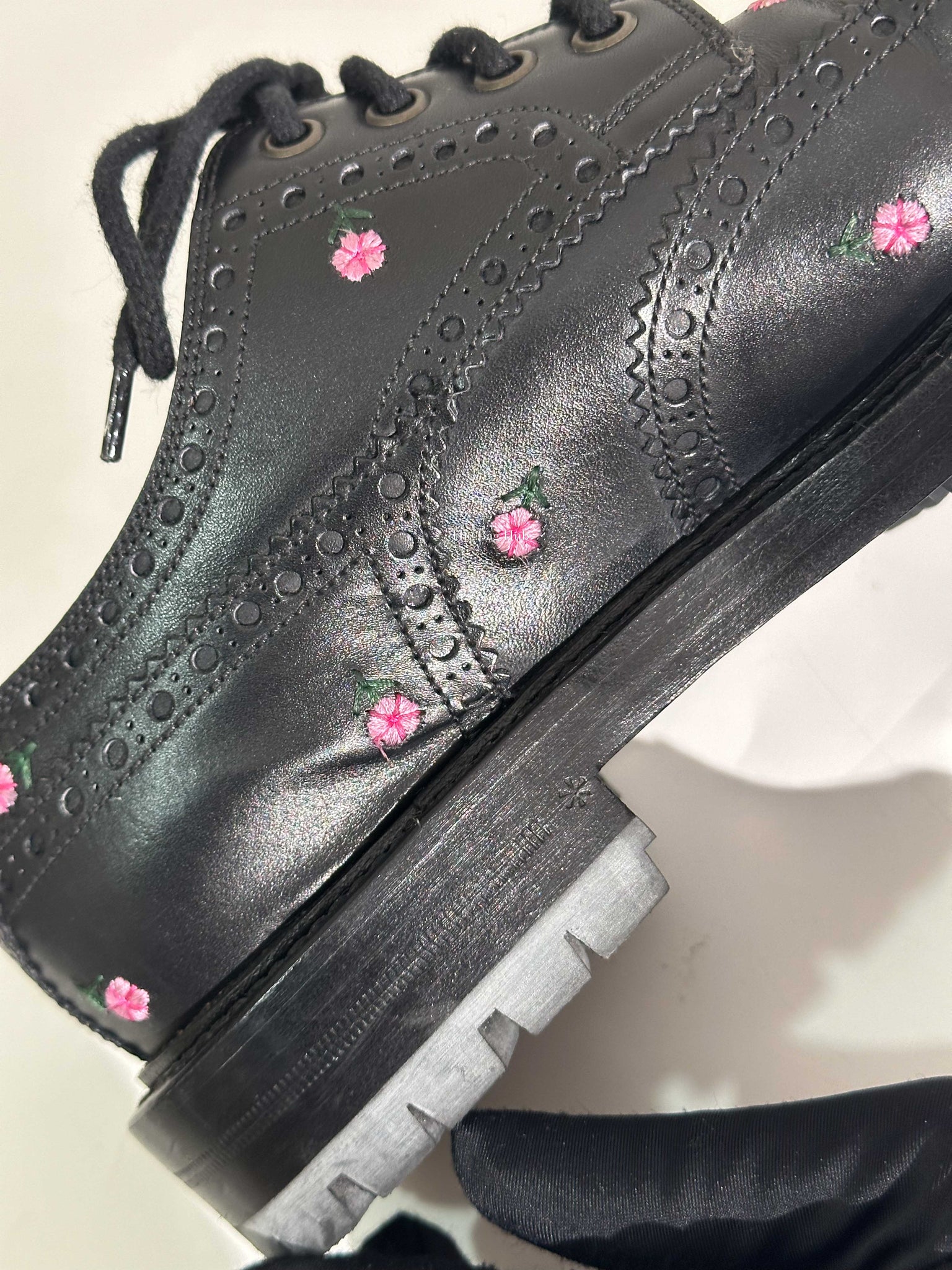 Gucci Black Web Floral-Embroidered Leather Brogues Men's Shoes Size 6.5-15