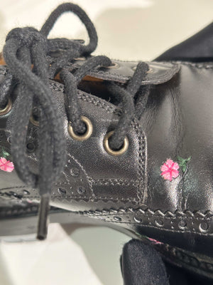 Gucci Black Web Floral-Embroidered Leather Brogues Men's Shoes Size 6.5-18