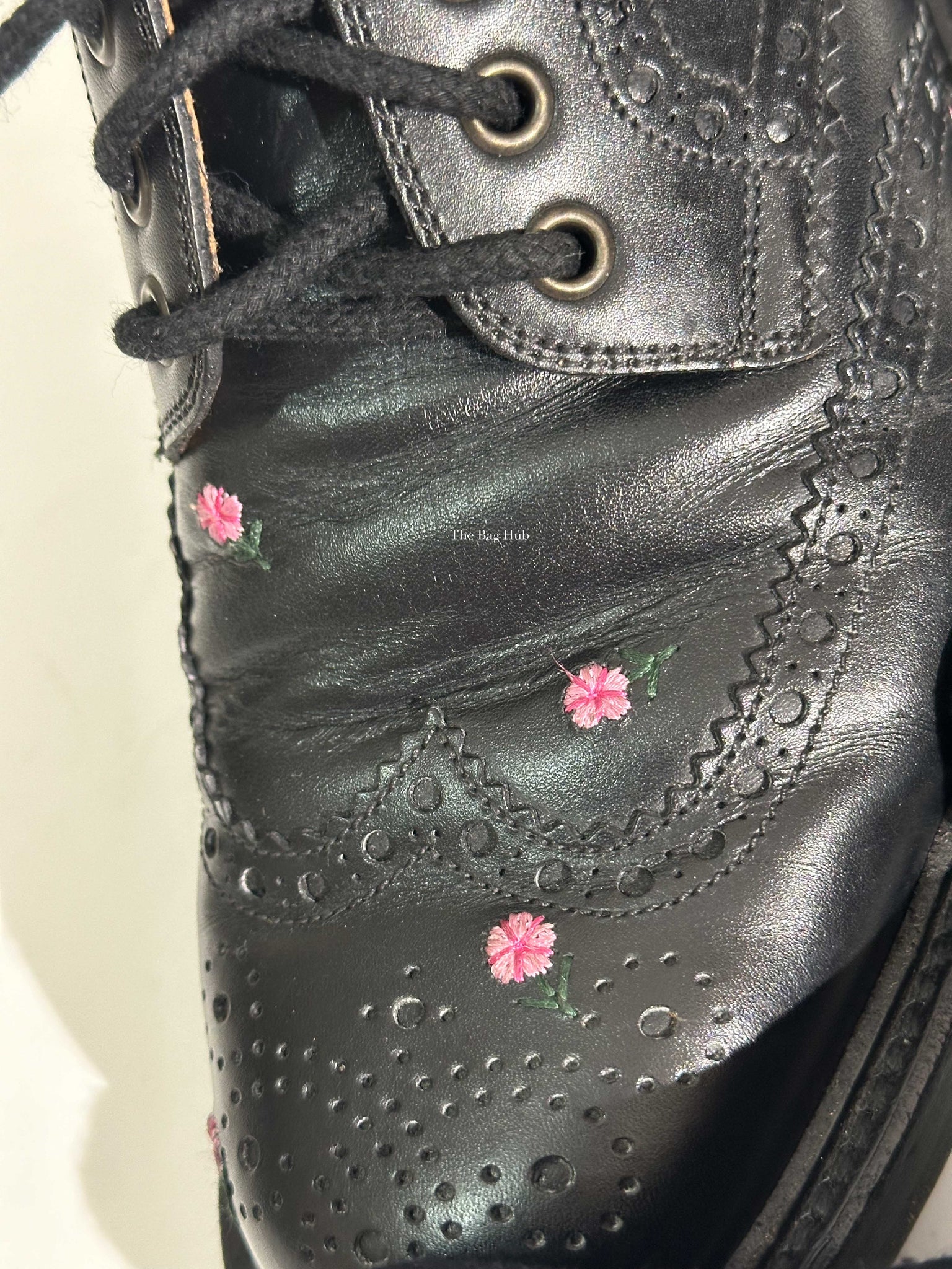 Gucci Black Web Floral-Embroidered Leather Brogues Men's Shoes Size 6.5-19