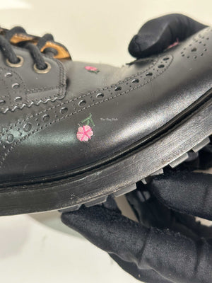 Gucci Black Web Floral-Embroidered Leather Brogues Men's Shoes Size 6.5-20