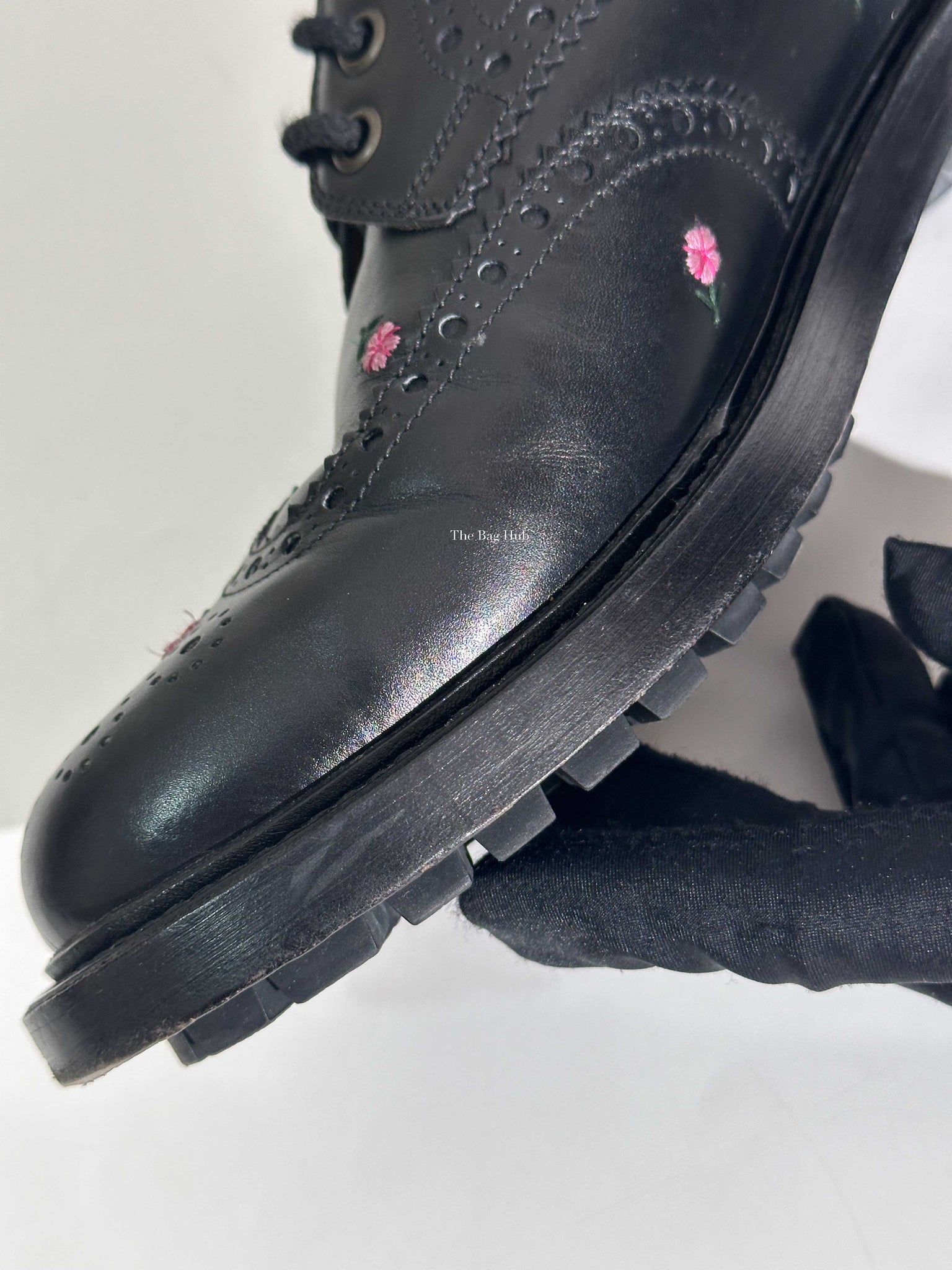 Gucci Black Web Floral-Embroidered Leather Brogues Men's Shoes Size 6.5-22