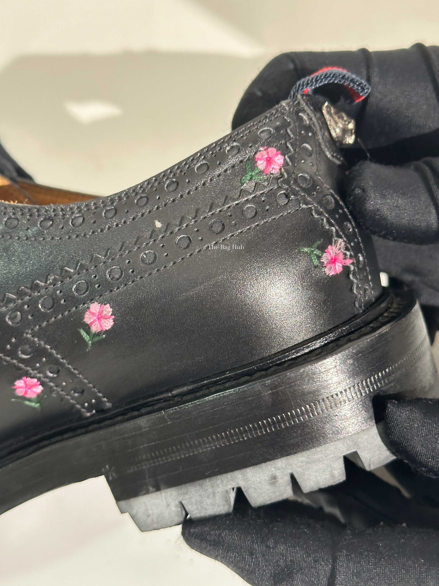 Gucci Black Web Floral-Embroidered Leather Brogues Men's Shoes Size 6.5-23