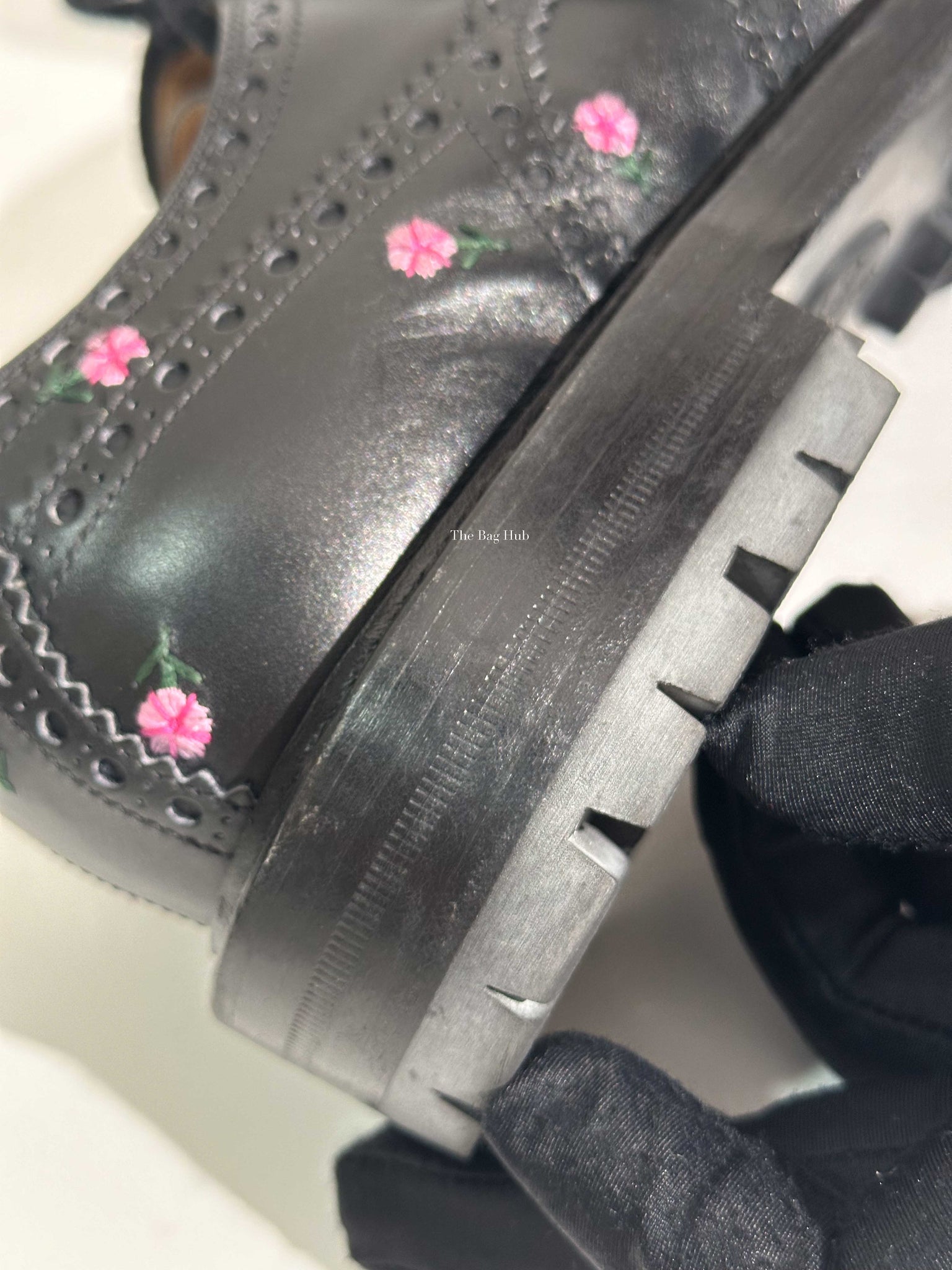 Gucci Black Web Floral-Embroidered Leather Brogues Men's Shoes Size 6.5-24