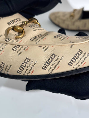 Gucci Beige Invite Print Brixton Loafers Men's Size 7-21