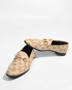 Gucci Beige Invite Print Brixton Loafers Men's Size 7-1