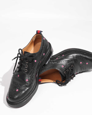 Gucci Black Web Floral-Embroidered Leather Brogues Men's Shoes Size 6.5-1