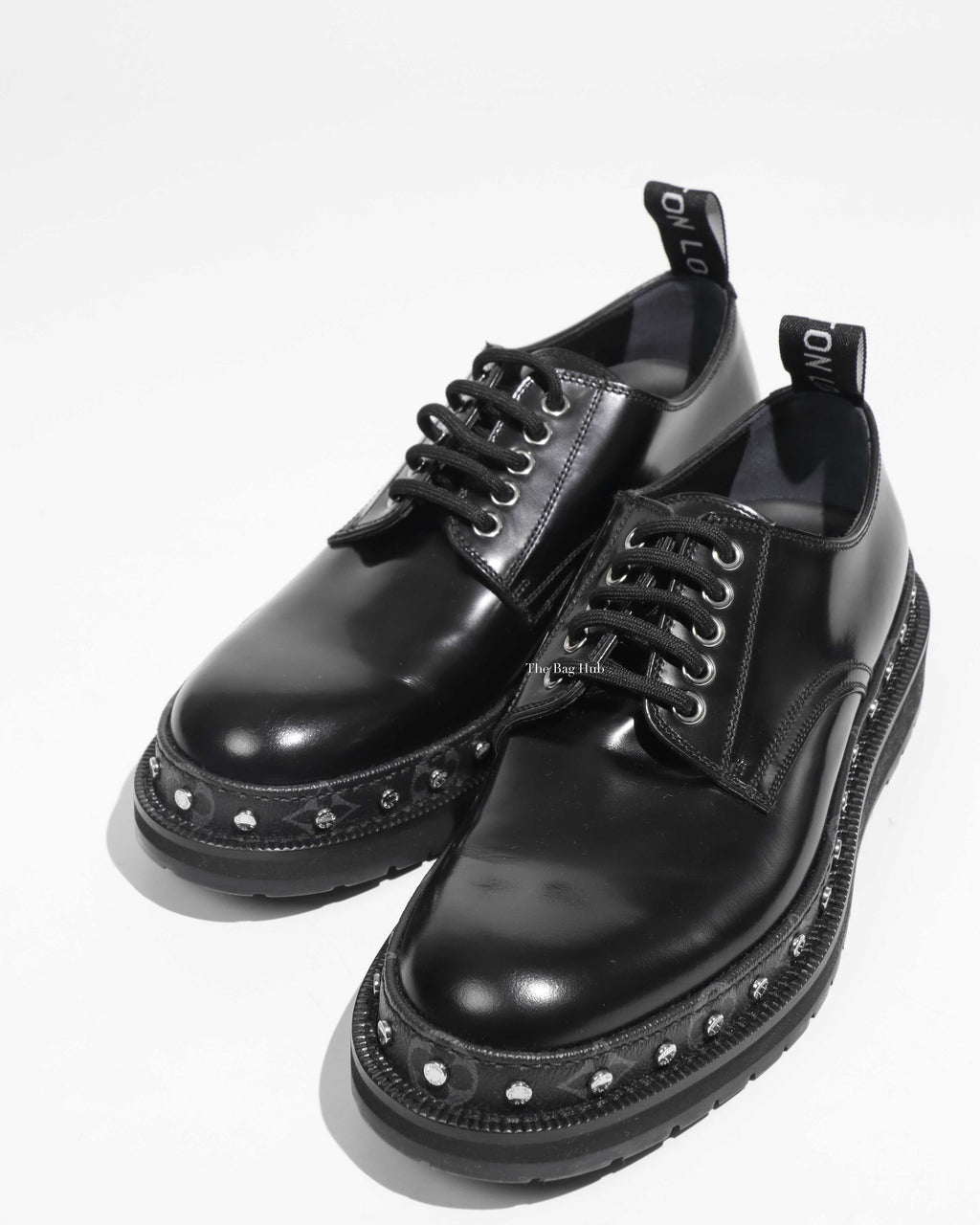 Louis Vuitton Black Glazed Calf Leather Line Derby Men's Size 7-1
