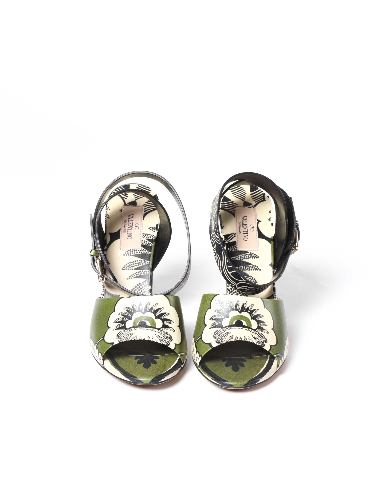 Valentino Green Printed Block Heel Sandals Size 39