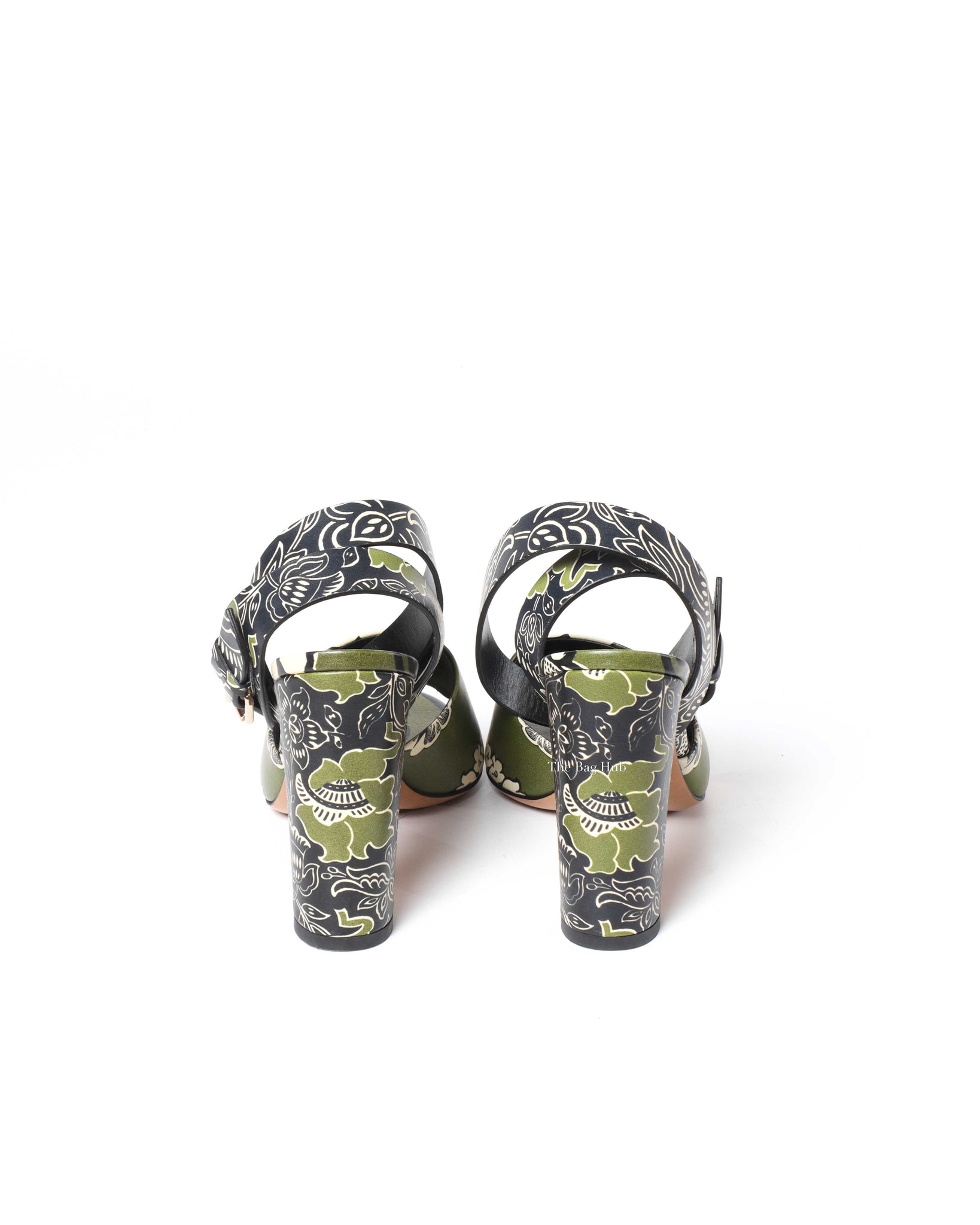 Valentino Green Printed Block Heel Sandals Size 39