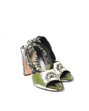 Valentino Green Printed Block Heel Sandals Size 39