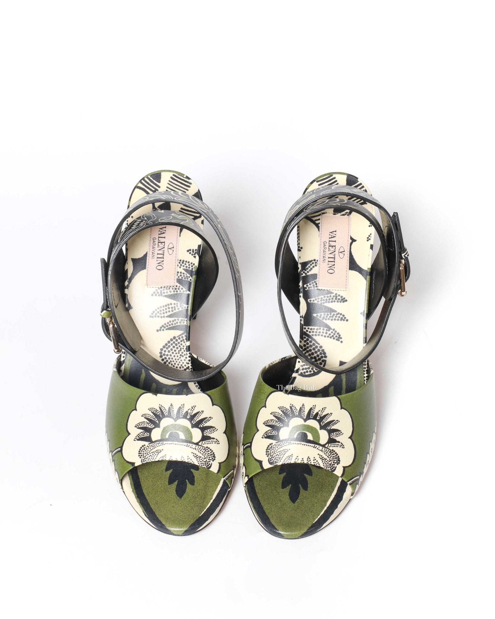 Valentino Green Printed Block Heel Sandals Size 39