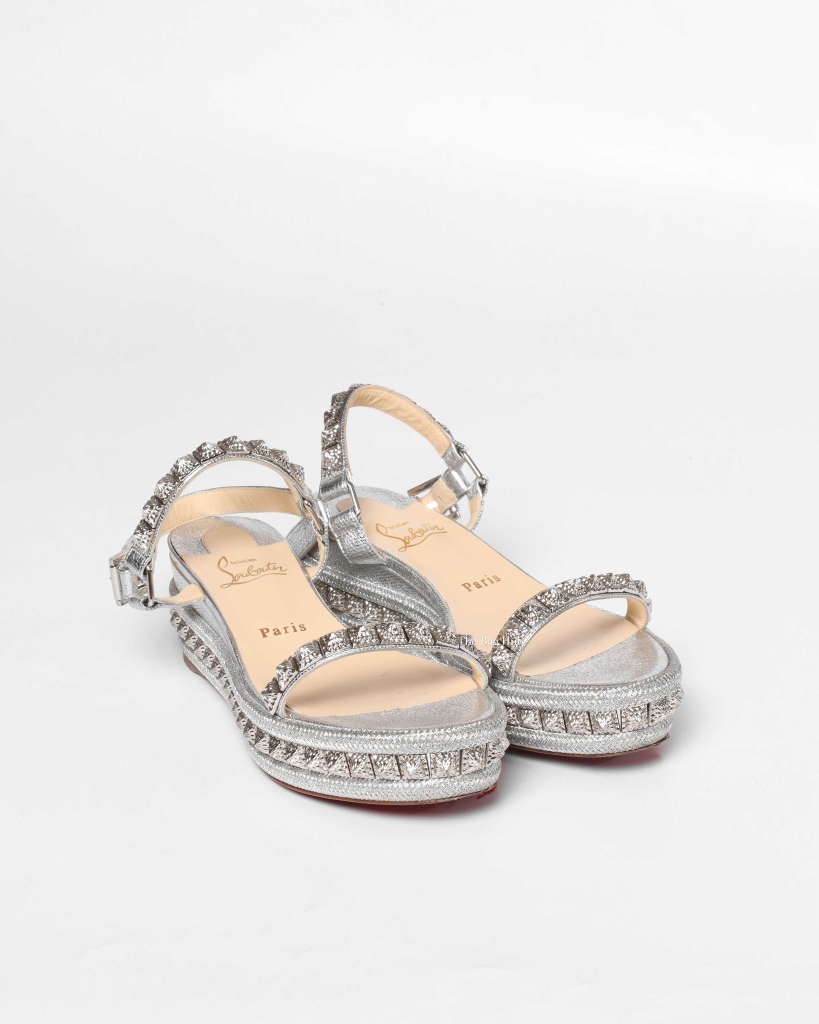 Christian Louboutin Silver Pyraclou 60 Sandals Size 38 | Designer
