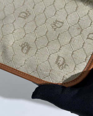 Christian Dior Beige/Brown Honeycomb Vintage Foldover Clutch-15