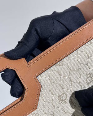 Christian Dior Beige/Brown Honeycomb Vintage Foldover Clutch-20