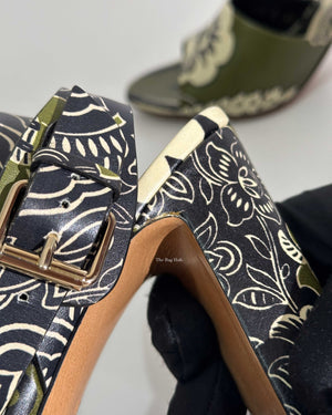 Valentino Green Printed Block Heel Sandals Size 39