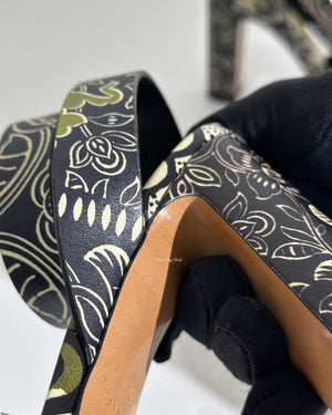 Valentino Green Printed Block Heel Sandals Size 39