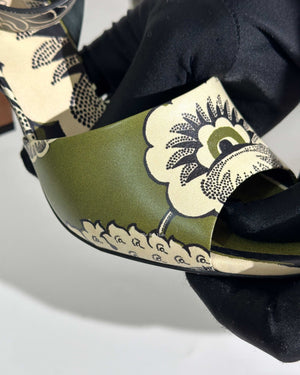 Valentino Green Printed Block Heel Sandals Size 39