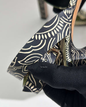 Valentino Green Printed Block Heel Sandals Size 39