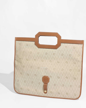 Christian Dior Beige/Brown Honeycomb Vintage Foldover Clutch-2