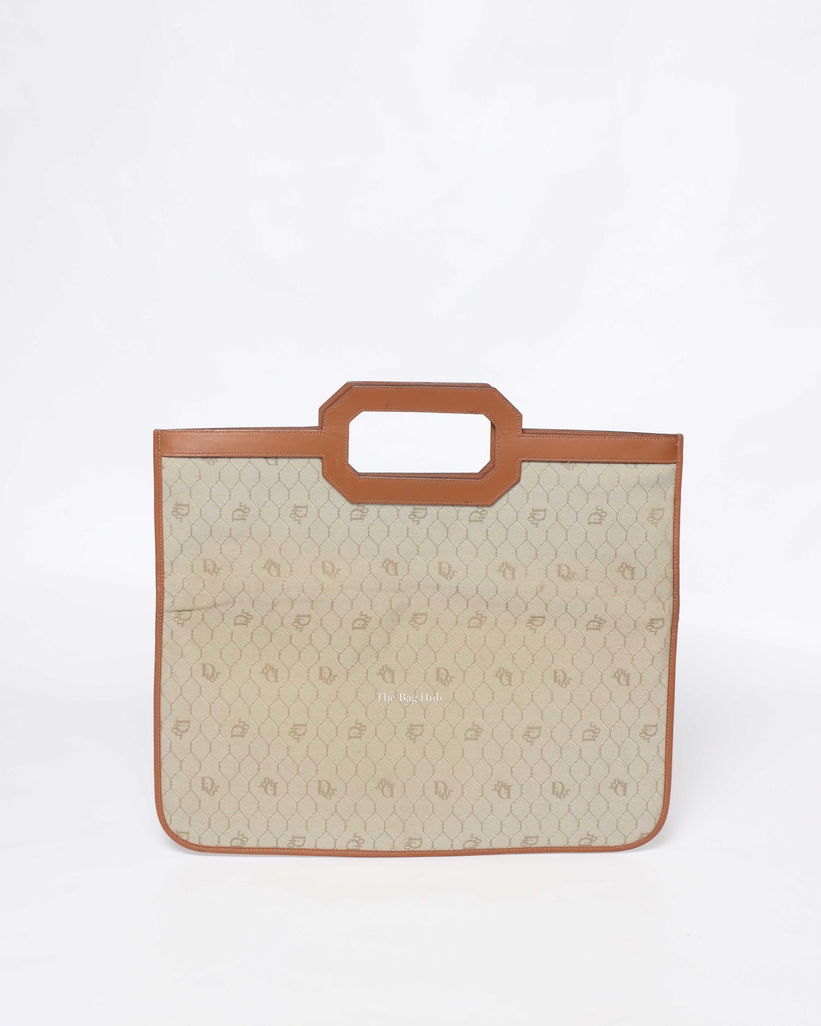 Christian Dior Beige/Brown Honeycomb Vintage Foldover Clutch-4
