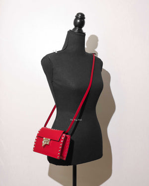 Valentino Garavani Red Leather Rockstud Sling Bag-12