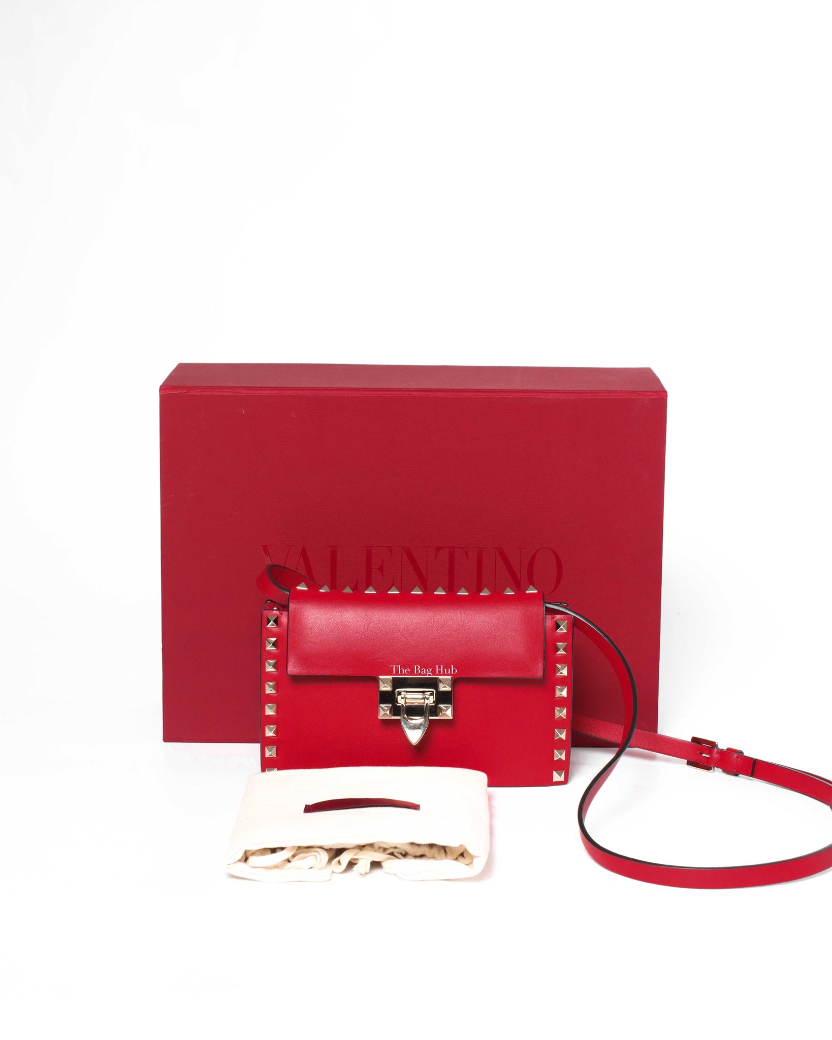 Valentino Garavani Red Leather Rockstud Sling Bag-13
