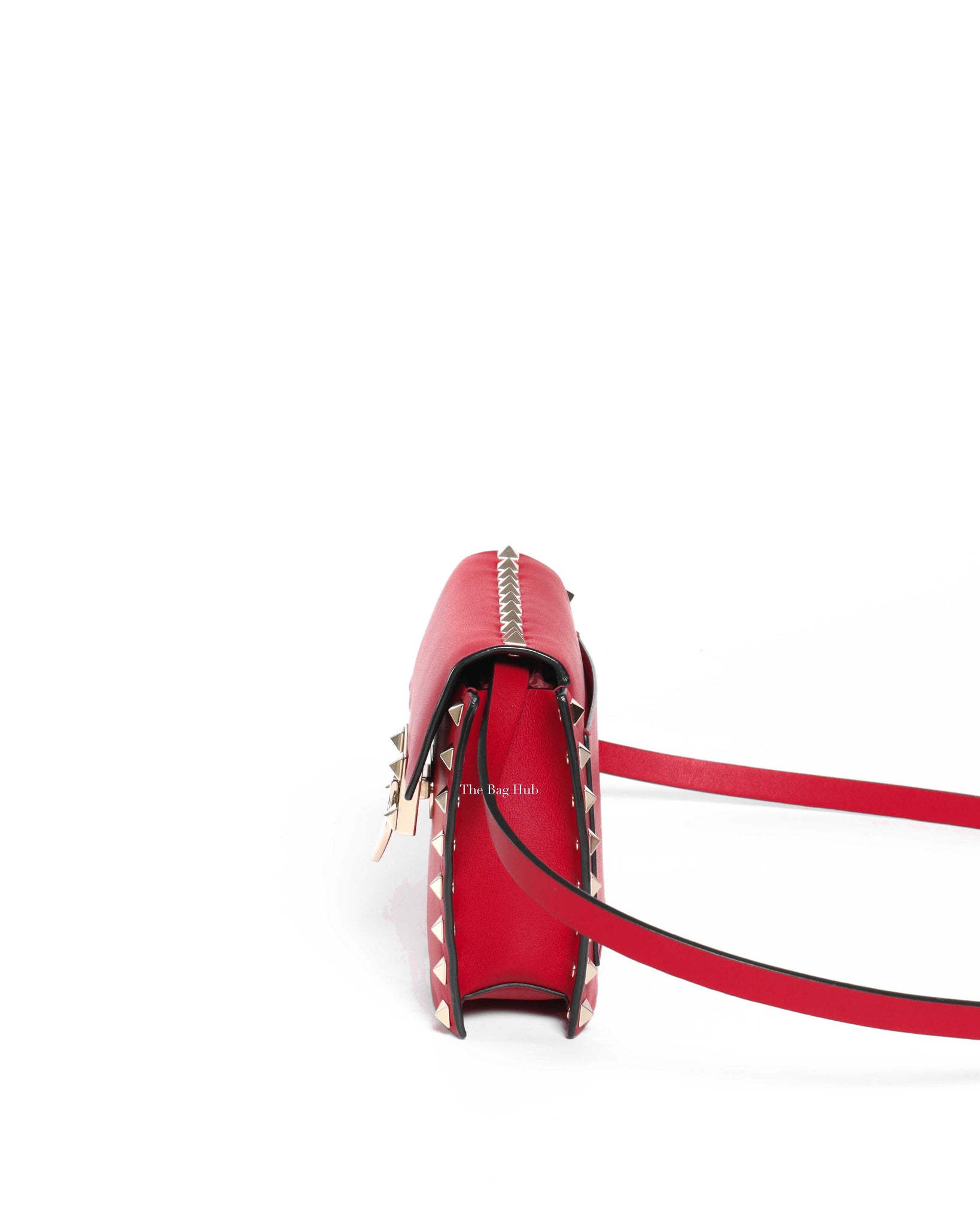 Valentino Garavani Red Leather Rockstud Sling Bag-5