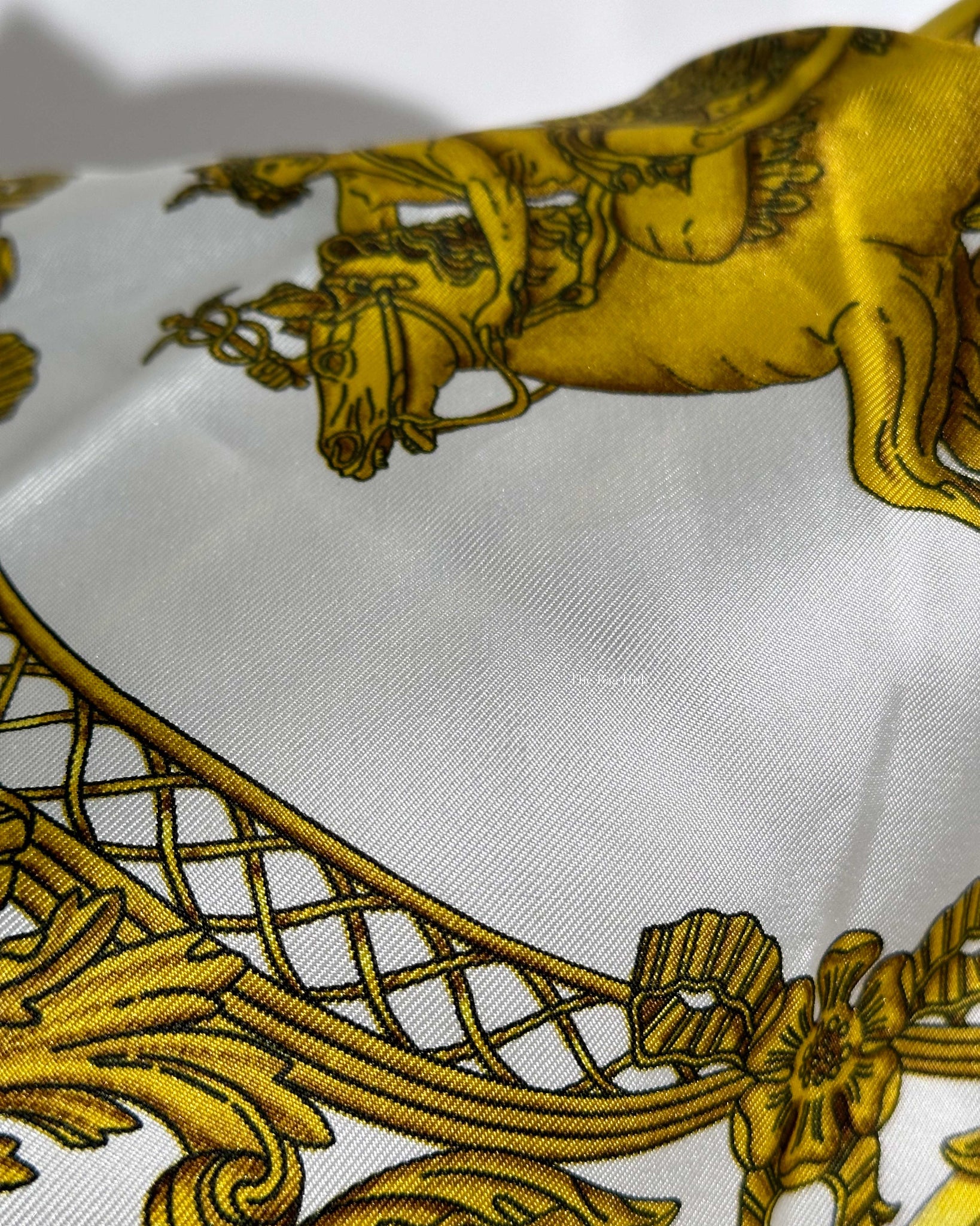 Hermes White/Gold Silk Scarf-5