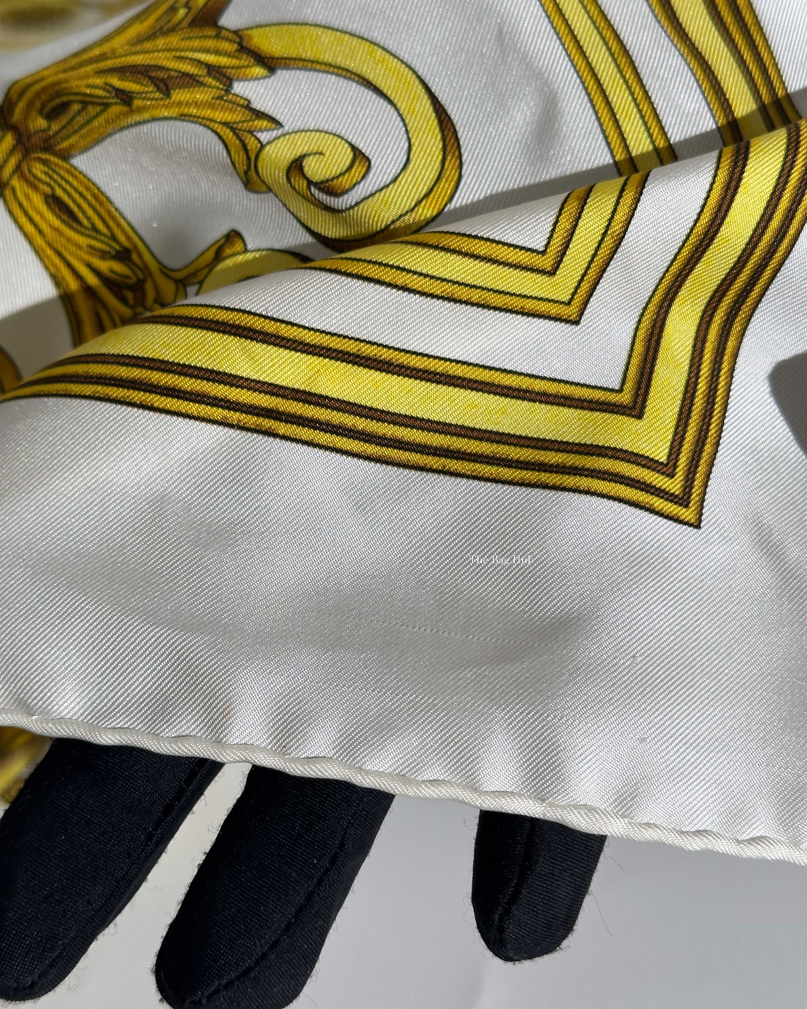 Hermes White/Gold Silk Scarf-10
