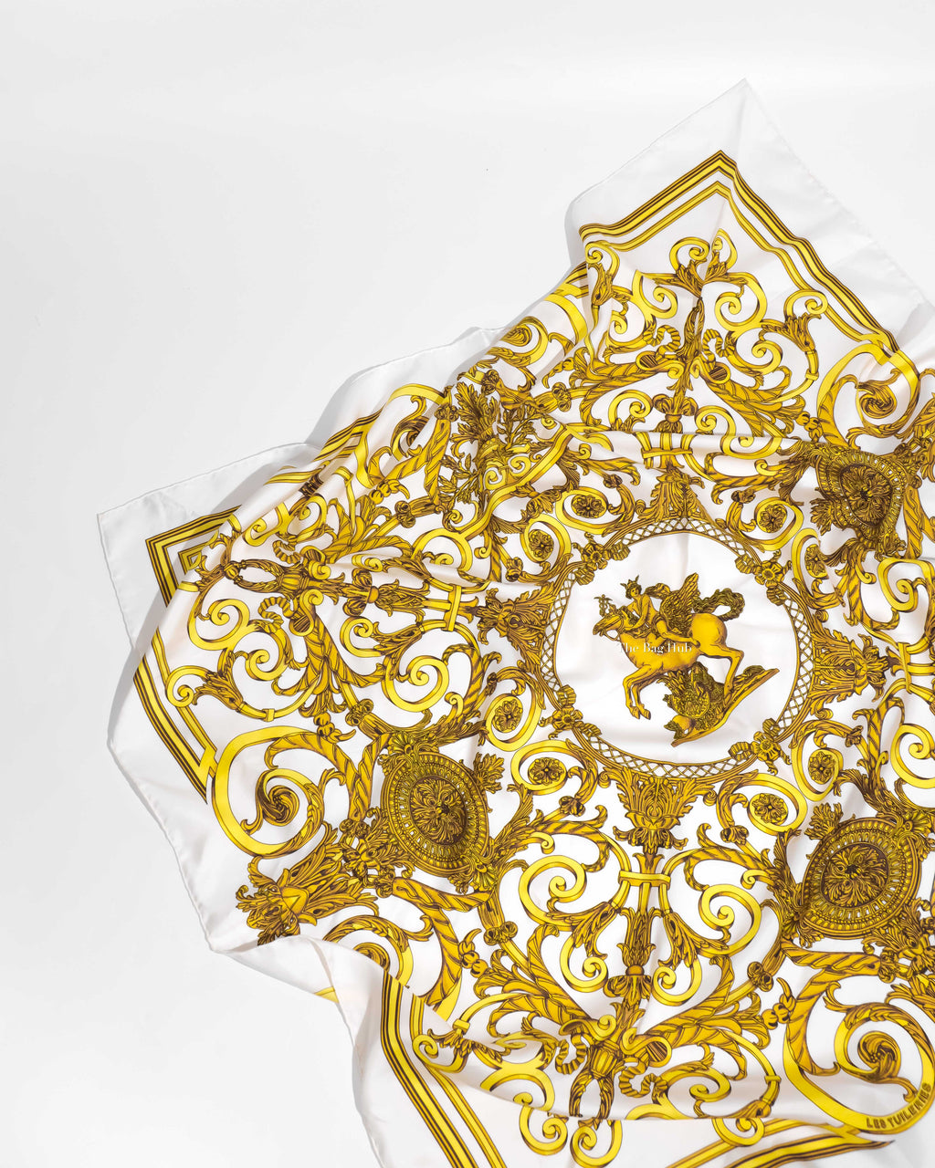 Hermes White/Gold Silk Scarf-1