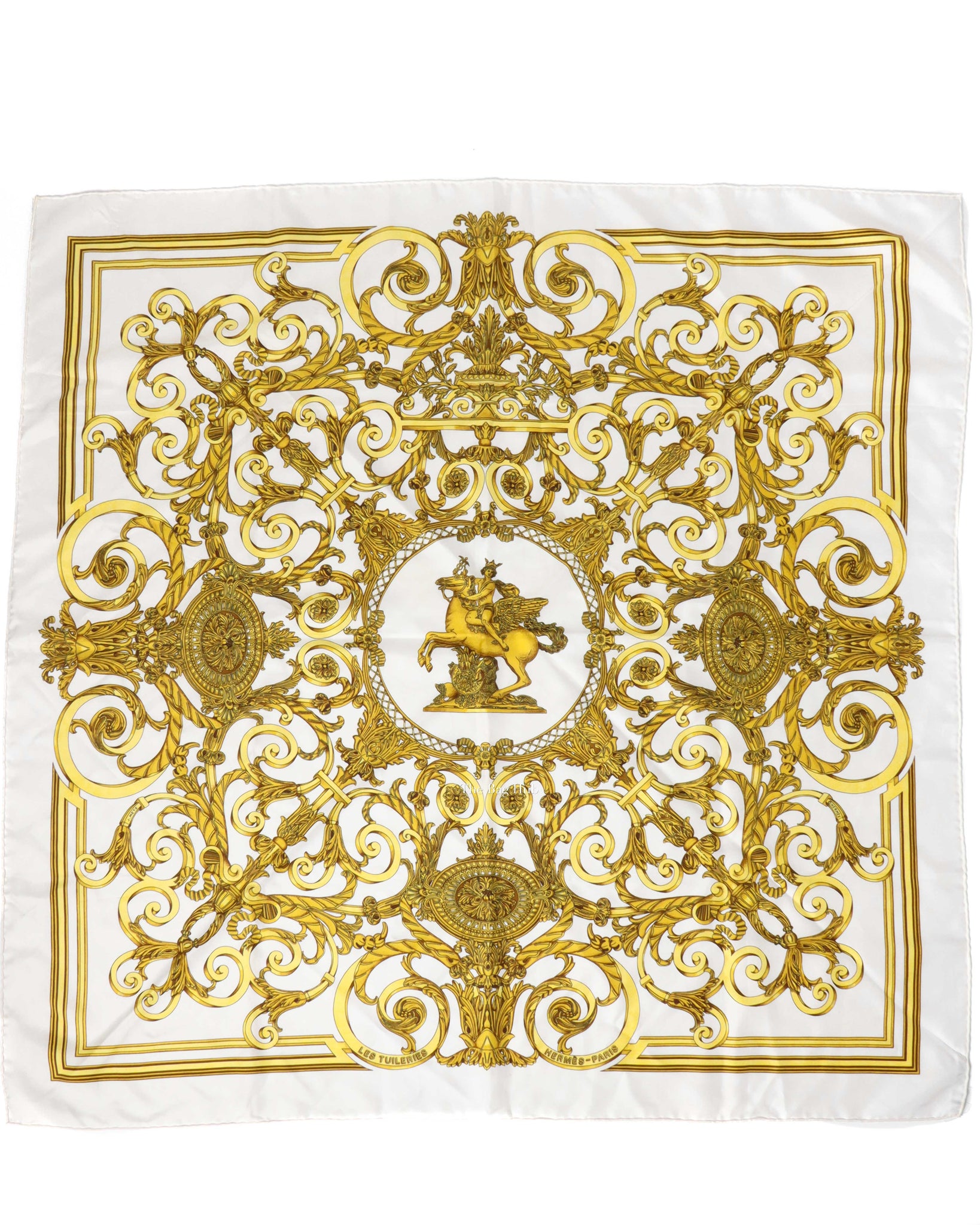 Hermes White/Gold Silk Scarf-2