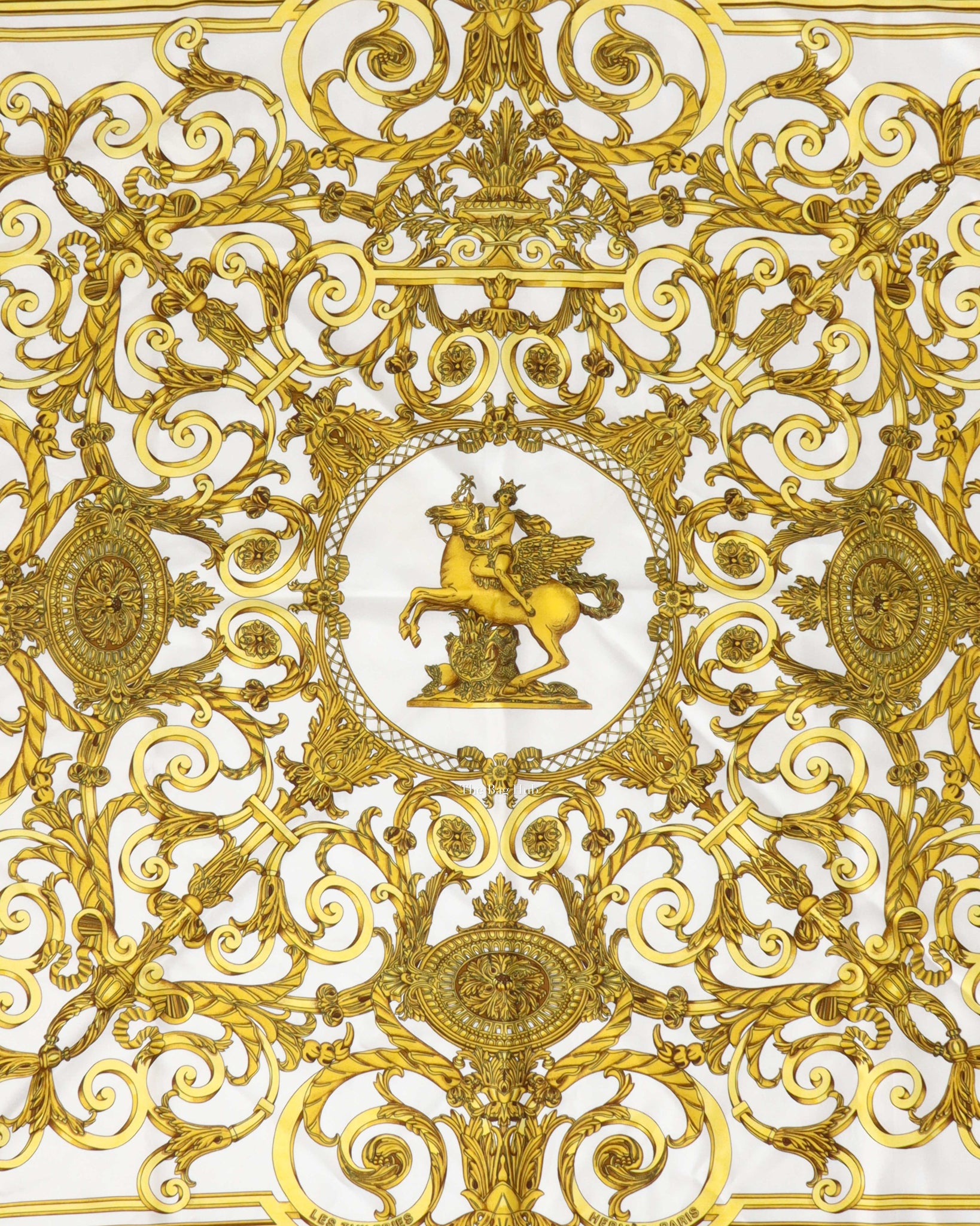 Hermes White/Gold Silk Scarf-3