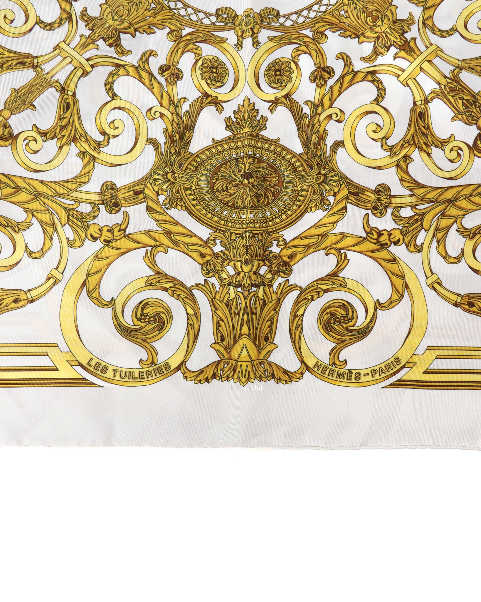 Hermes White/Gold Silk Scarf-4