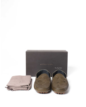 Bottega Veneta Olive Leather Men's Driving Loafers Size 42.5-9
