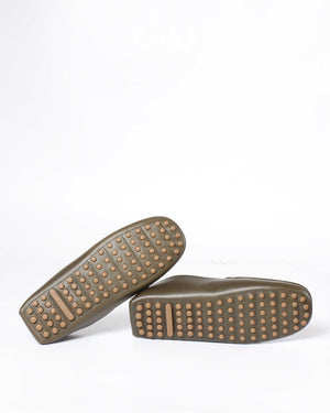 Bottega Veneta Olive Leather Men's Driving Loafers Size 42.5-7