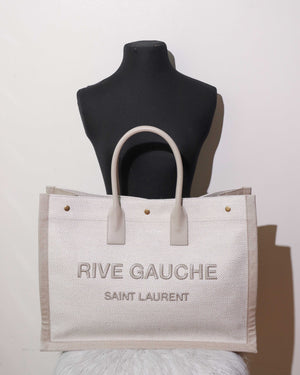 Saint Laurent Beige Canvas Rive Gauche Large Tote Bag-12