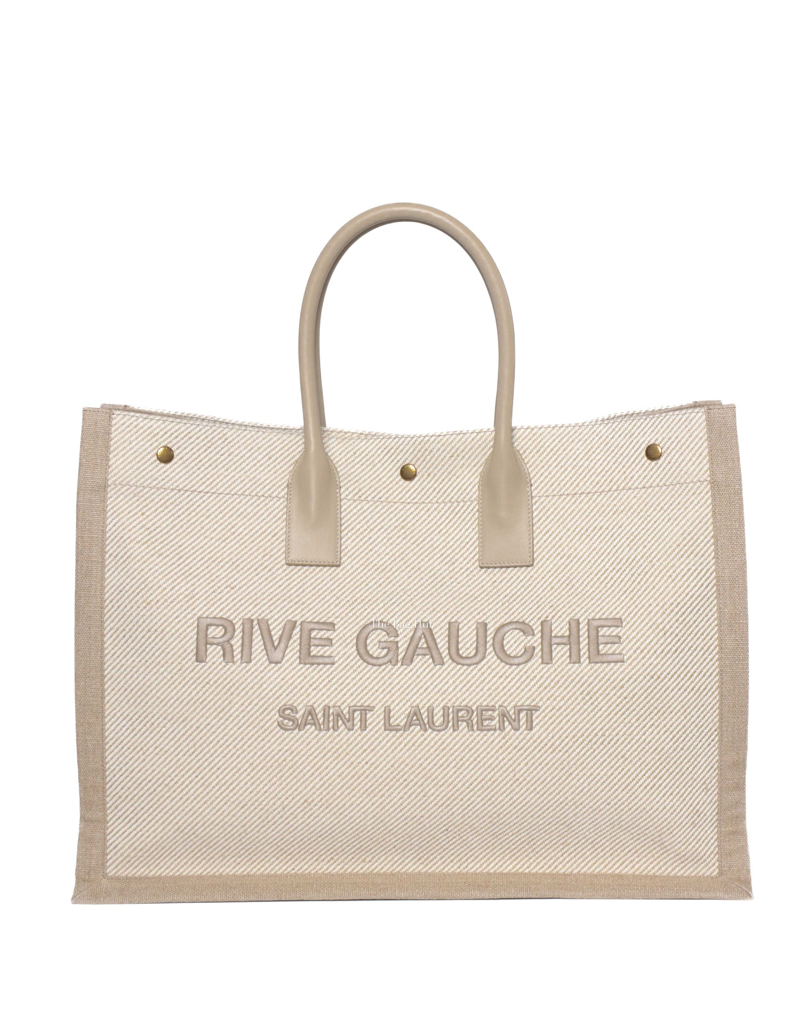 Saint Laurent Beige Canvas Rive Gauche Large Tote Bag-2