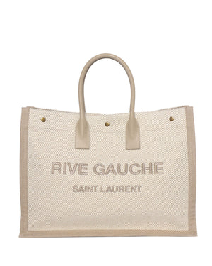 Saint Laurent Beige Canvas Rive Gauche Large Tote Bag-2
