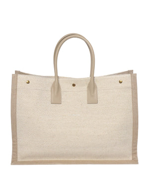 Saint Laurent Beige Canvas Rive Gauche Large Tote Bag-3