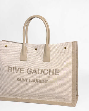 Saint Laurent Beige Canvas Rive Gauche Large Tote Bag-1