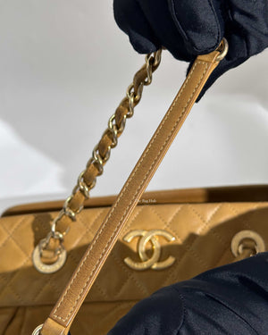 Chanel Mustard Iridescent Calfskin Chic Quilt Bowling Bag GHW-25