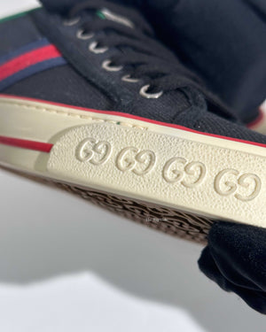 Gucci Black Web Canvas Men's Tennis Sneakers Size 38.5-15