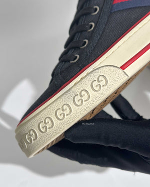 Gucci Black Web Canvas Men's Tennis Sneakers Size 38.5-19