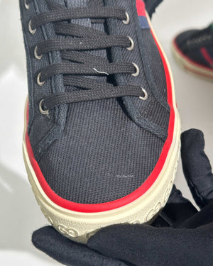 Gucci Black Web Canvas Men's Tennis Sneakers Size 38.5-20